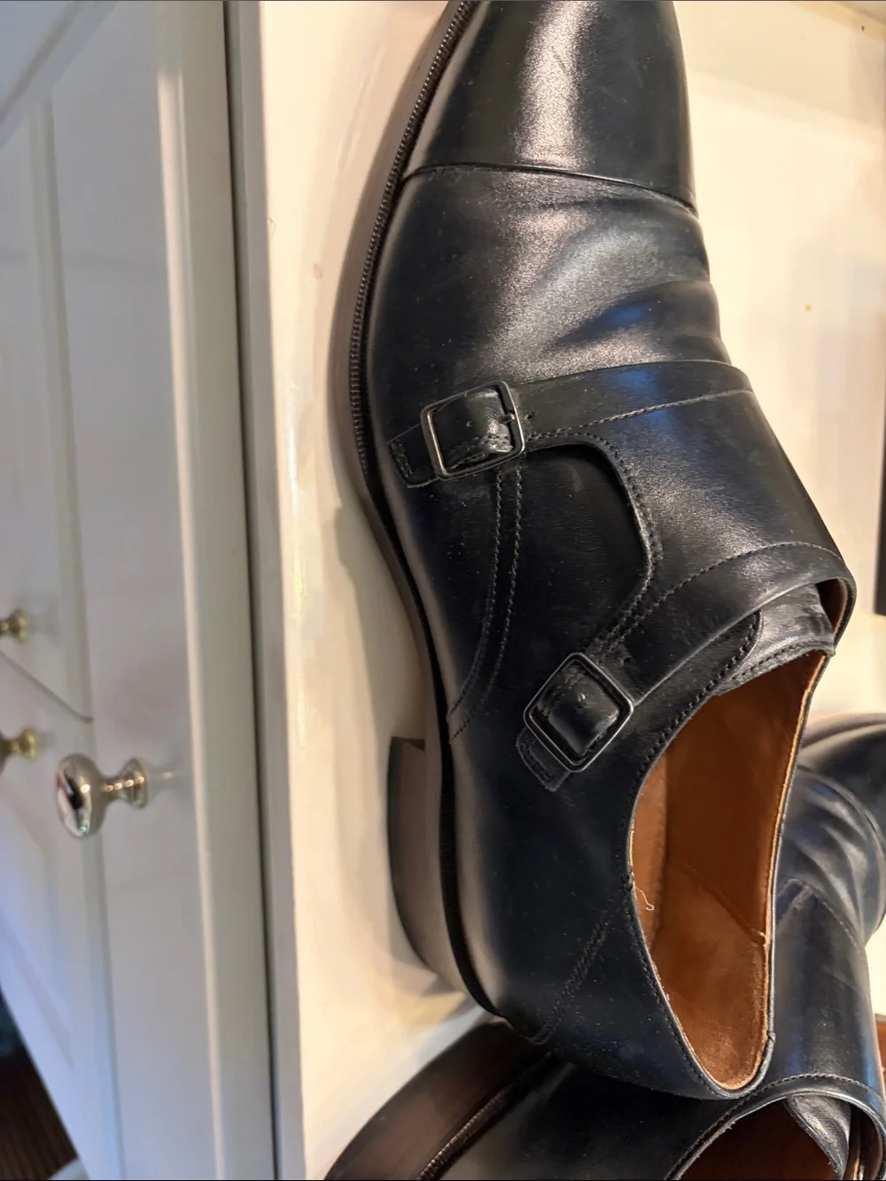 Johnston & Murphy Black Leather Double Monk Strap Oxfords